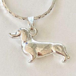 Silver Dachshund Doxie Necklace Pendant Dog Vet Tech Gift Rescue Plated